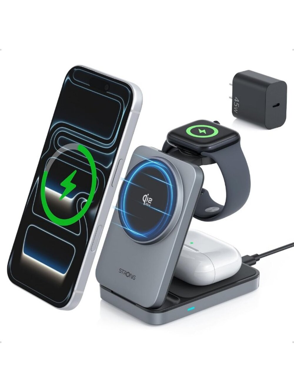 STRONG TriMag Qi2.2 25W 3 in 1 Wireless Charging Station, Fast Charger